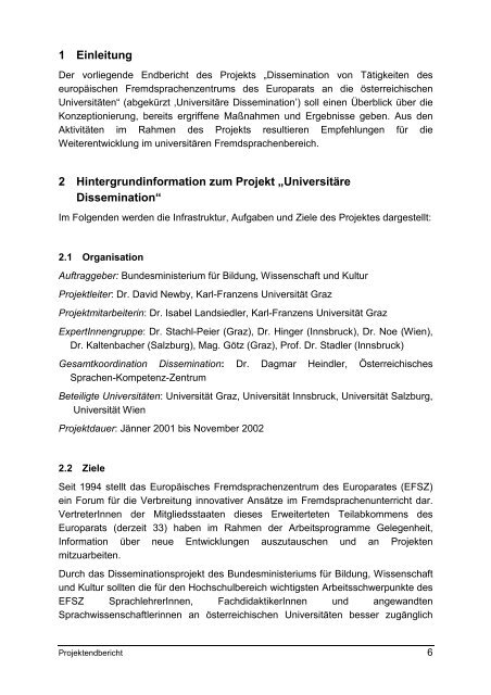 Universitäre Dissemination - European Centre for Modern Languages