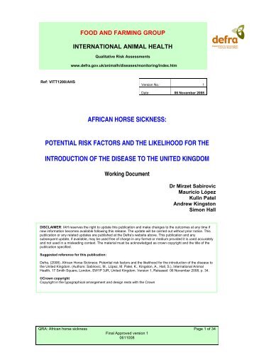 african horse sickness: potential risk factors and ... - ARCHIVE: Defra