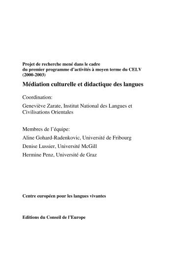 Médiation culturelle et didactique des langues - the ECML ...