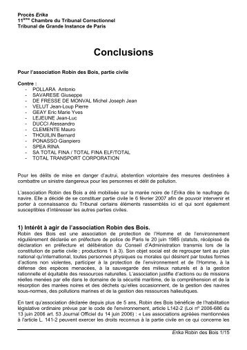 Conclusions - Robin des Bois