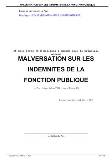 malversation sur les indemnites de la fonction publique - Le Pays