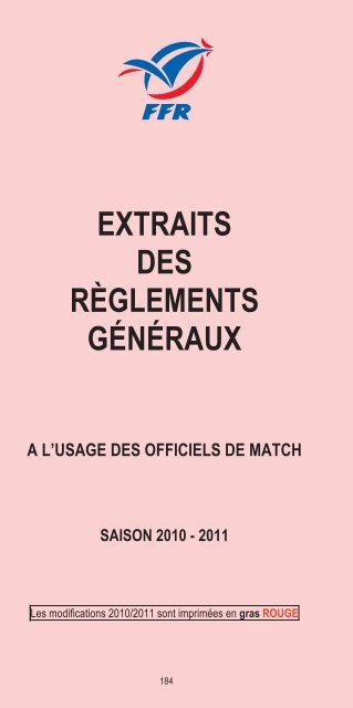 EXTRAITS DES RÈGLEMENTS GÉNÉRAUX - FFR