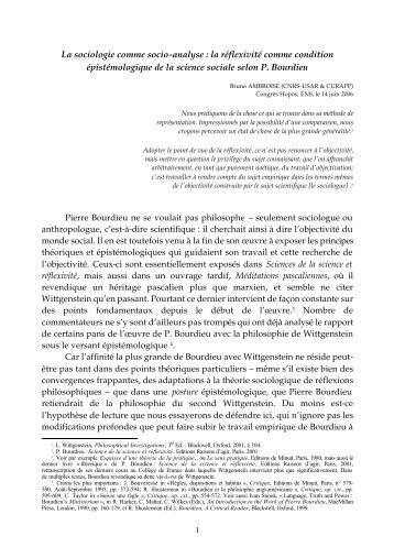 La sociologie comme socio-analyse : la réflexivité ... - Bruno Ambroise