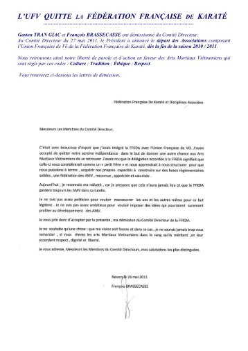 l'ufv quitte la fédération française de karaté - Union française de Vo ...