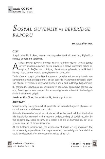 SOSYAL GÜVENL‹K ve BEVER‹DGE RAPORU