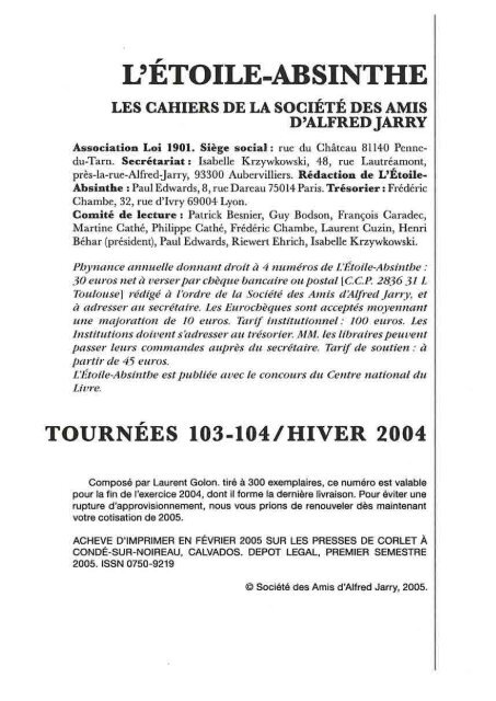 103/104 : Colloque 2003, etc. - Société des Amis d'Alfred Jarry