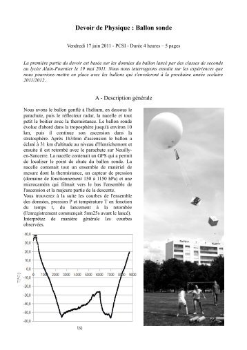 Ballon sonde - Physique: exercices et cours en PCSI