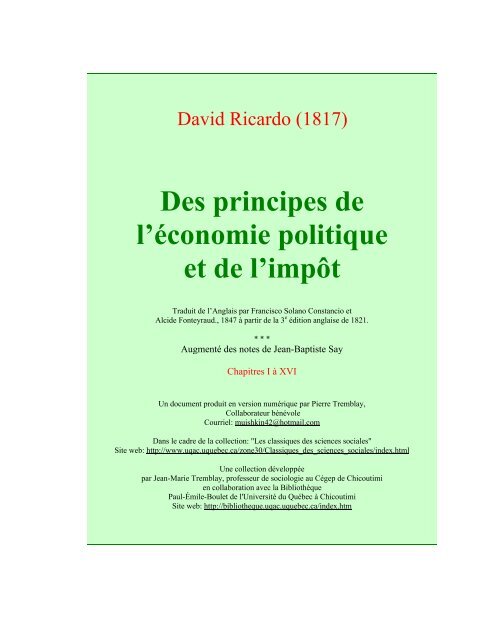 Des principes de l'économie politique et de l'impôt - Unilibrary