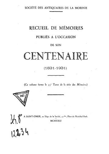 Mémoires 1831-1931 Tome 35 - Ouvrages anciens sur Saint-Omer ...