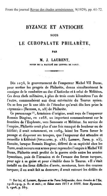 Byzance et Antioche sous le curopalate Philarete