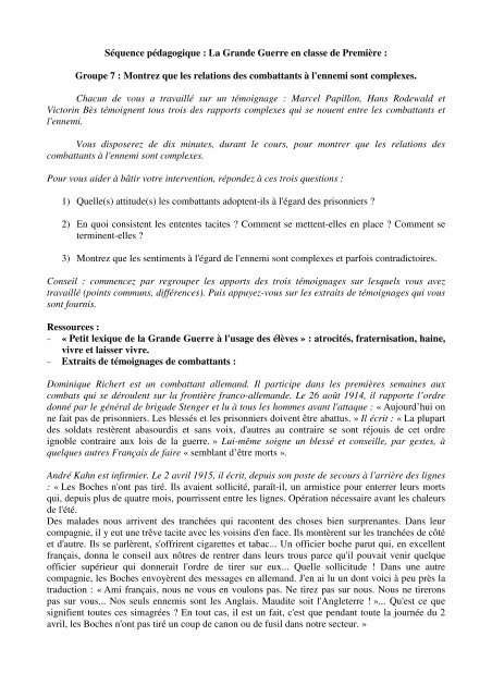 Séquence pédagogique : La Grande Guerre en classe ... - CRID 14-18