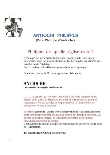 quelle église - Père PHILIPPE d'ANTIOCHE