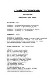 Textes CANTATE POUR DEMAIN - Nicolas Hafner