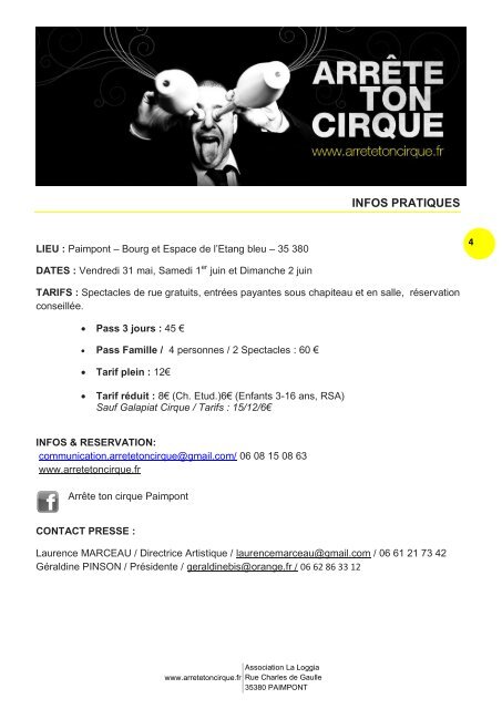 Dossier de Presse (PDF) - Festival Arrête Ton Cirque