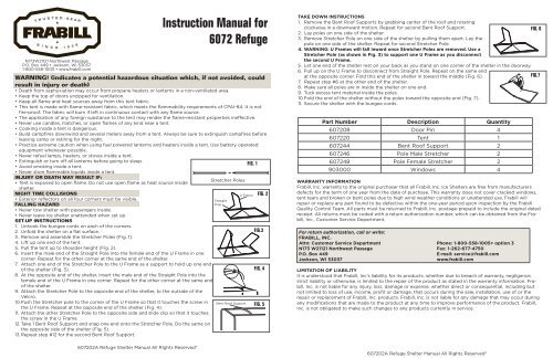 Instruction Manual for 6072 Refuge - Frabill
