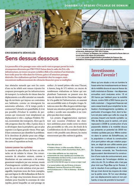 Dossier : Le réseau cyclable de demain - Pro Velo Schweiz