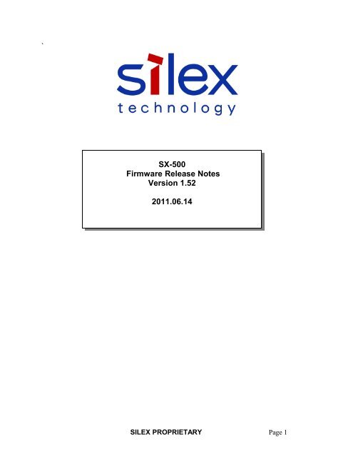 SX-500 Firmware Release Notes Version 1.52 ... - Silexeurope.com