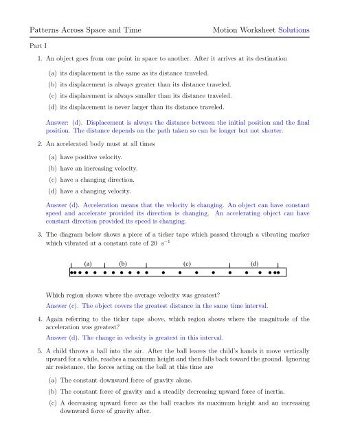 Patterns Across Space and Time Motion Worksheet ... - Archives