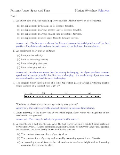 Patterns Across Space and Time Motion Worksheet  - Archives