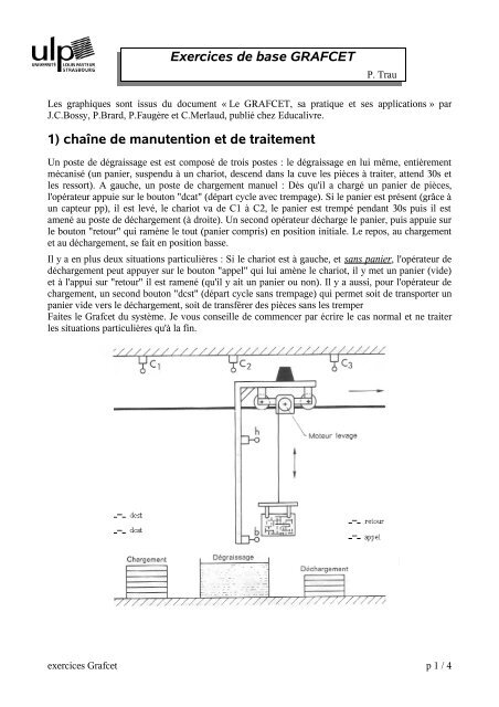 Exercices de base GRAFCET 1) chaîne de manutention et de ...