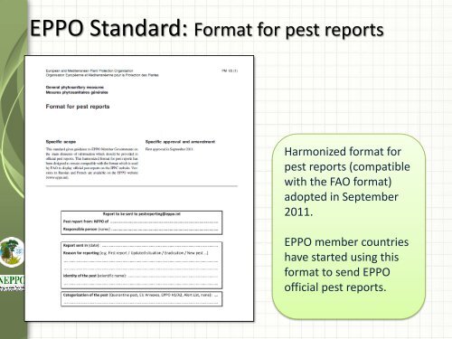 importance of pest reporting the eppo experience - Lists of EPPO ...