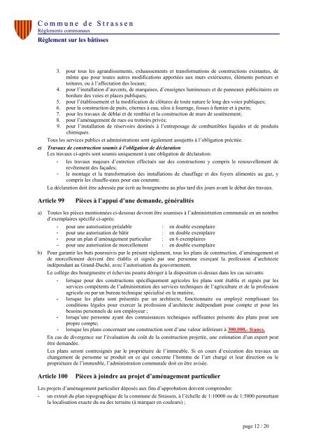 Règlement sur les Bâtisses - Administration Communale de Strassen