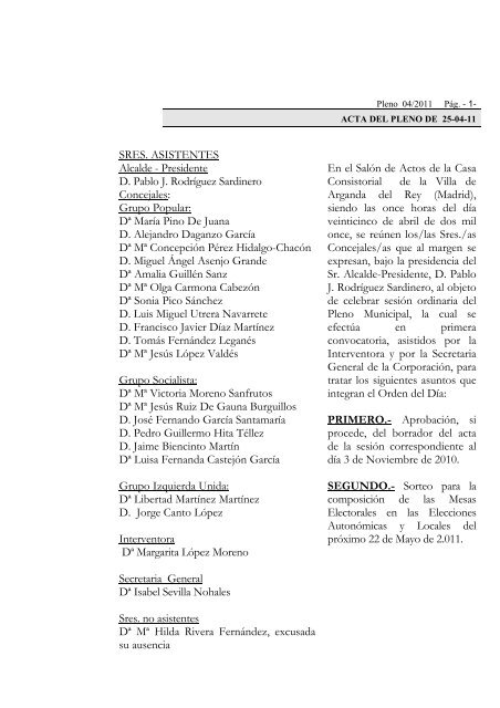 Acta de Pleno 25/4/2011 - Archivo de la Ciudad de Arganda del Rey