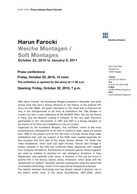 Harun Farocki Weiche Montagen / Soft Montages