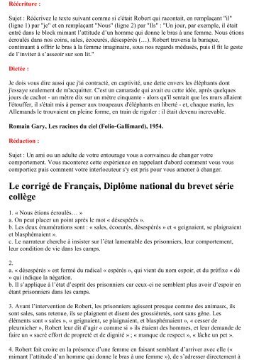 Le corrigé de Français, Diplôme national du brevet ... - Collège OASIS
