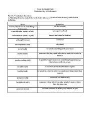 Taste by Roald Dahl Worksheet by A.McDermott Part A: Vocabulary ...