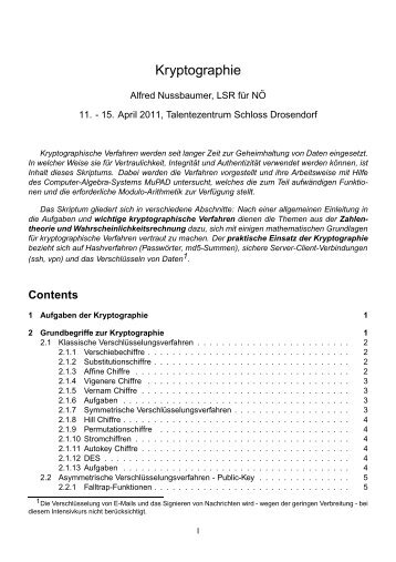 Kryptografie-Skriptum - Arbeitsgemeinschaften AHS-NOE Übersicht