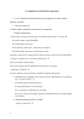 Les compléments circonstanciels de comparaison, de moyen, de ...