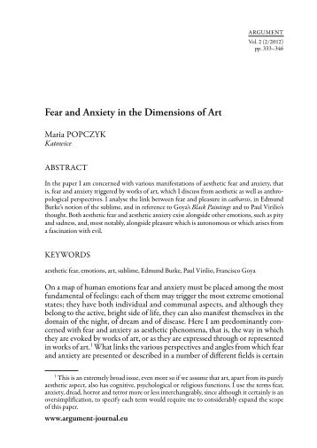 Fear and Anxiety in the Dimensions of Art - Argument