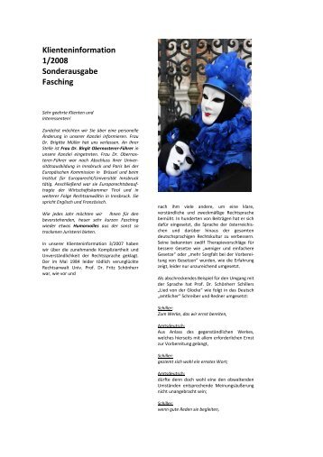 Klienteninformation 1/2008 Sonderausgabe Fasching