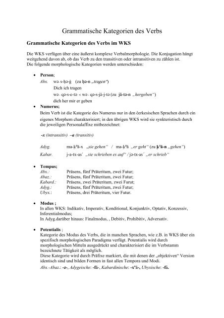 Grammatische Kategorien des Verbs