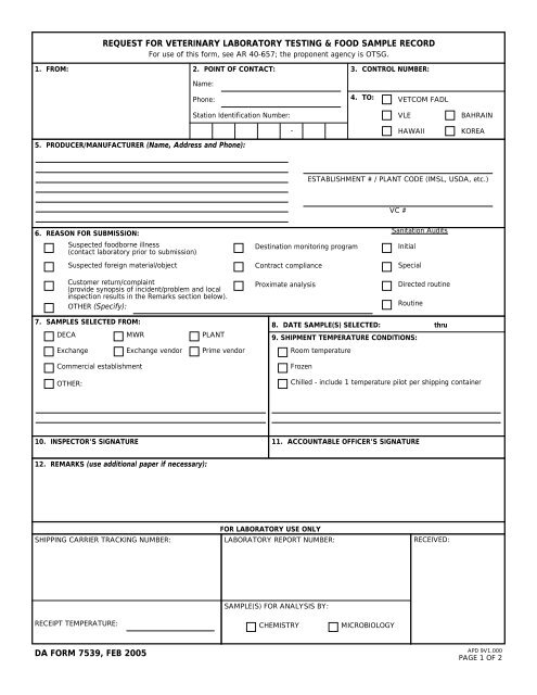 DA Form 7539, Feb 2005