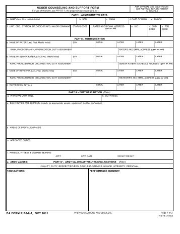 ncoer counseling and support form da form 2166-8-1, oct 2011