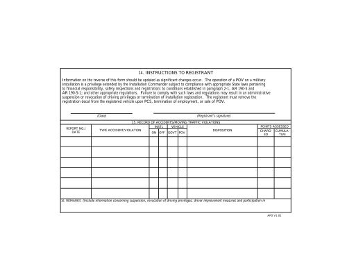 da form 3626, 1 jun 78 vehicle registration/driver record