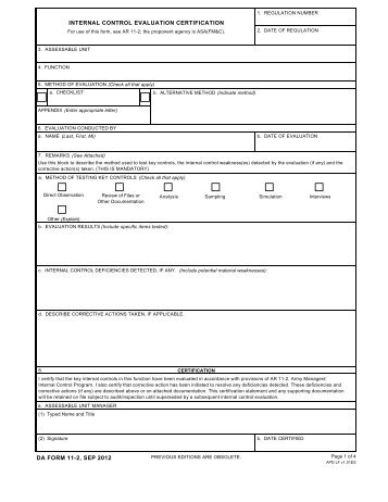 DA FORM 11-2, SEP 2012 Page 1 of 4