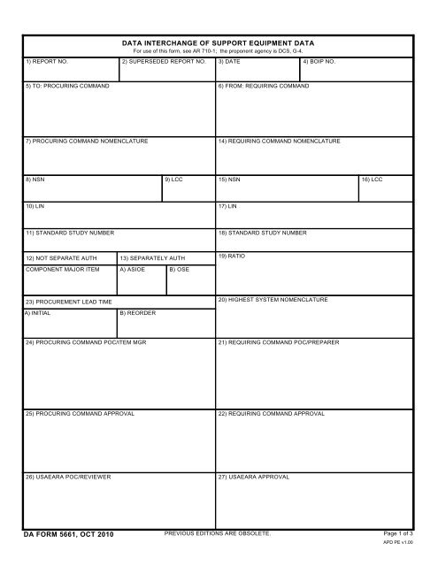 DA FORM 5661, OCT 2010 - Page 1 of 3