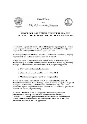 subscriber agreement for secure remote access - City of Alexandria
