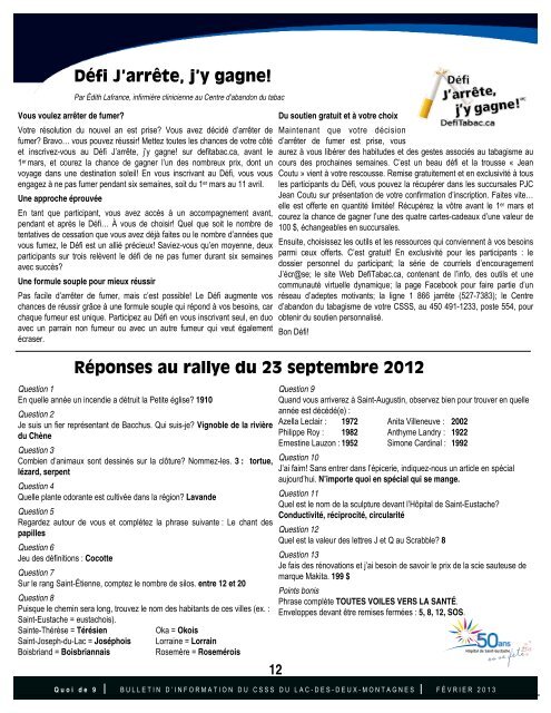 Volume 8 numéro 1 - Centre de santé et de services sociaux du Lac ...