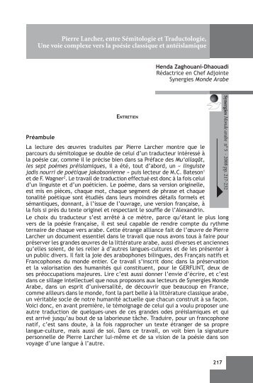 Pierre Larcher, entre Sémitologie et Traductologie, Une voie ...