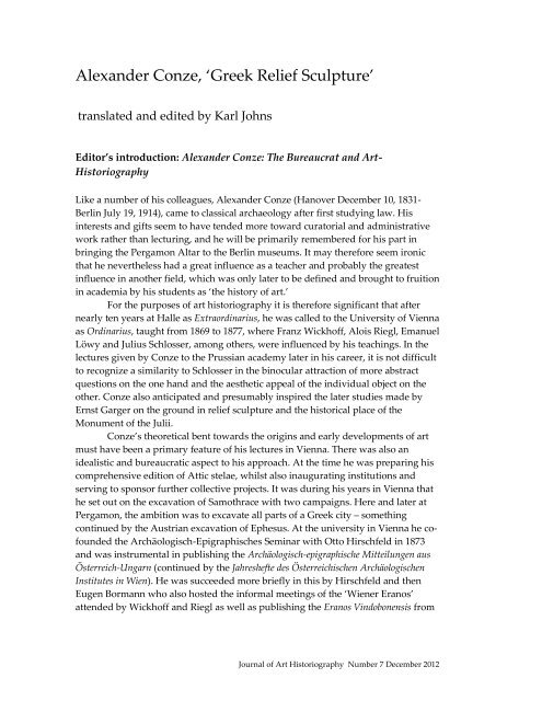 Alexander Conze Greek Relief Sculpture Journal Of Art - 