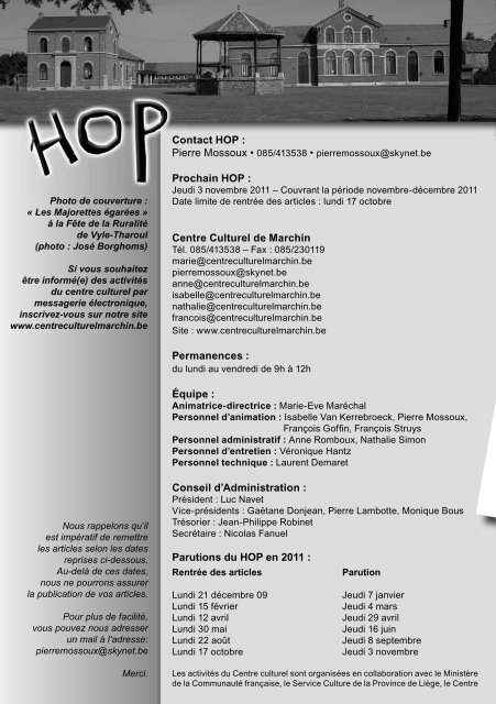 HOP 169 - Septembre 2011 - Centre culturel de Marchin