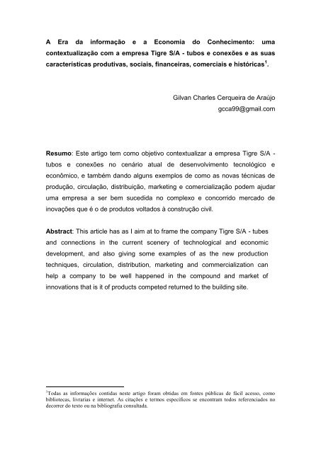 Exemplos De Resumo De Artigo Cientifico