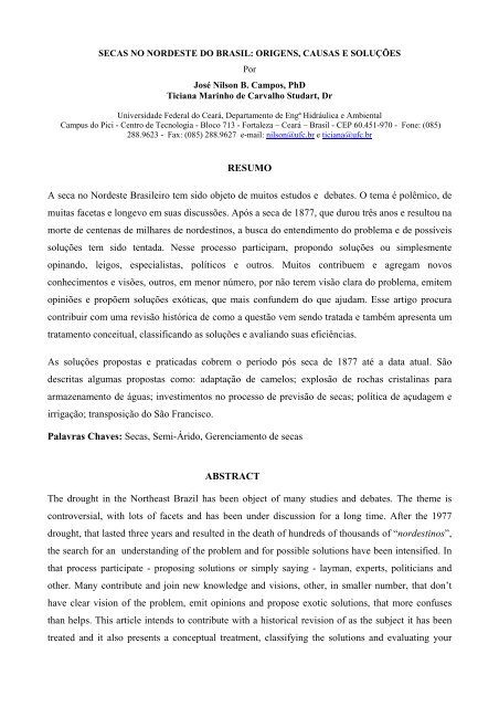 gerenciamento de secas no nordeste do brasil - Artigo Científico