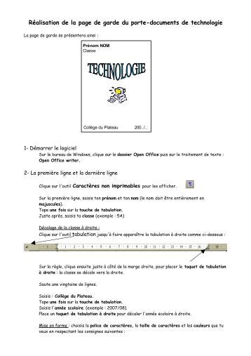 Réalisation de la page de garde du porte-documents de technologie