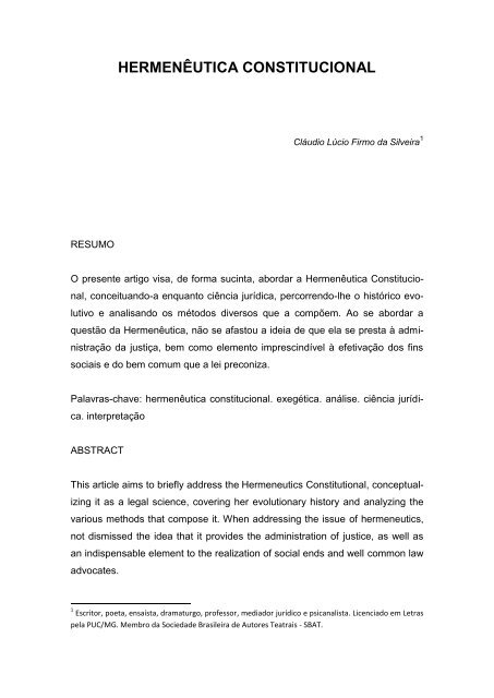 HERMENÊUTICA CONSTITUCIONAL - Artigo Científico