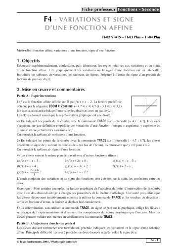 f4 - variations et signe d'une fonction affine - Texas Instruments